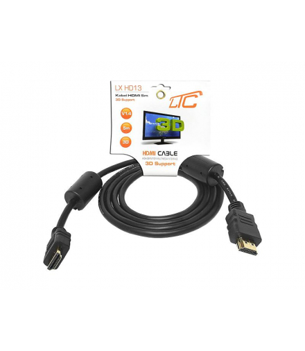 Kabel HDMI-HDMI złoty 19Pin + filtr, 5m Cu HQ LEXTON LXHD13
