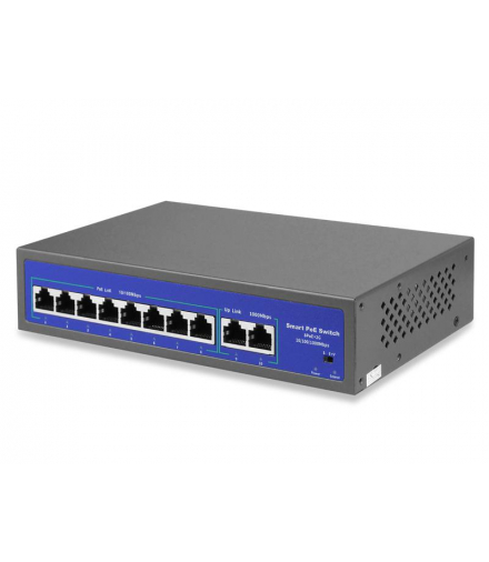 Switch 8-portowy PoE 802.3af, 2xUPLINK 1000Mbps wbudowany zasilacz DC 52V, tryb Extend( 250m), chipset MCU. LXPOE8/2