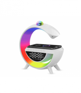 Inteligentna lampa LED RGB z ładowarką i projektorem,wyświetlacz LCD,głośnik Bluetooth,Radio FM, USB,TF,AUX,zegar,alarm,akum.1500mAh LXBT3400