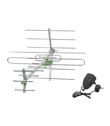 Antena DVB-T TURBO TV-MUX8 COMBO Q100 VHF/UHF, polaryzacja pionowa (V) lub pozioma (H) + zasilacz + wzmacniacz SWA-955. LXDVBT41