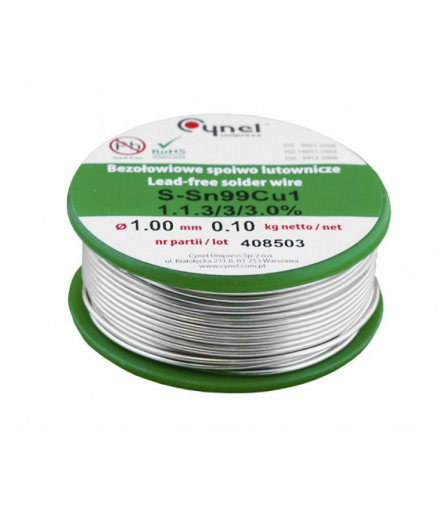 Cyna Sn99Cu1 1.00/100 g, Cynel, bezołowiowa. Cynel LX976