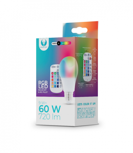 Żarówka LED E27 A60 RGB + Biały 9W z pilotem 720lm Forever Light RTV003564
