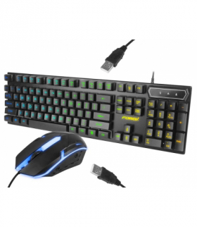 W FOREV KLAWIATURA +MYSZ ZESTAW PODŚWIETLANY CZARNY FV-Q305S 2w1 LXFVQ305