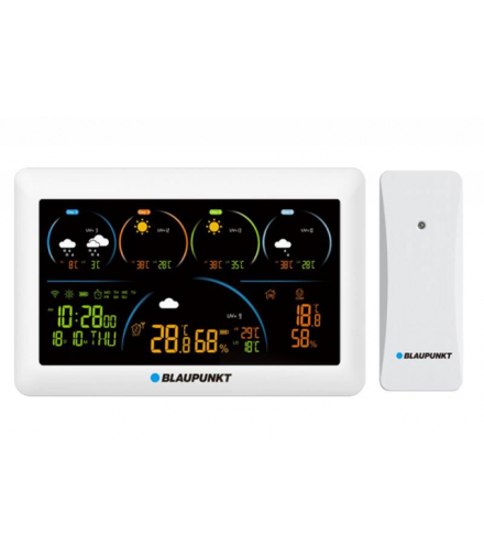 Stacja pogodowa BLAUPUNKT z czujnikiem zewnętrzym. Zegar,Kalendarz, Temperatura /wilgotność wew/zew,WiFi aplikacja. TUYA WS50WH