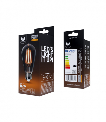 Żarówka LED Filament E27 ST64 4W 230V 2000K 400lm COG dymiona Forever Light RTV0100018
