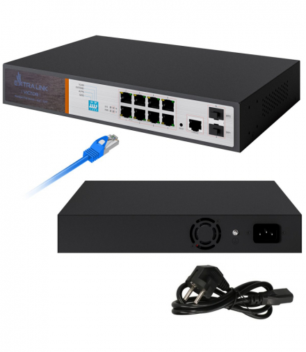 Extralink VICTOR Switch PoE 8x Gigabit PoE/PoE+, 2x SFP, 1x Port Konsolowy, 150W, Zarządzalny EXTRALINK EX.8222