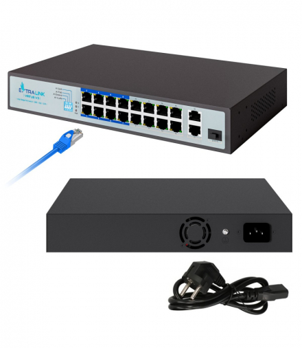 Extralink VIRTUS V3 Switch PoE 16x 100Mb/s PoE/PoE+, 2x Gigabit RJ45 + 1x SFP, 150W EXTRALINK EX.16101
