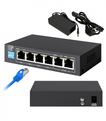 Extralink KRIOS Switch PoE 4x Gigabit PoE/PoE+, 2x RJ45 Uplink Gigabit, 60W EXTRALINK EX.14305