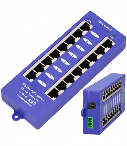 Extralink 8 Portowy Gigabit PoE Injector 8x 1000Mb/s RJ45, Mode B EXTRALINK EX.6365
