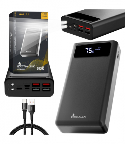 Extralink EPB-112 30000mAh Czarny Powerbank Power bank, USB-C EXTRALINK EX.19584