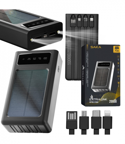Extralink EPB-092 20000mAh Czarny Powerbank Solar Power bank, USB-C EXTRALINK EX.19652