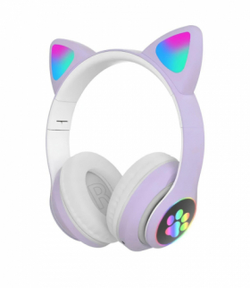 Extralink Kids Cat-Ear Wireless Headphones Fioletowe Słuchawki bezprzewodowe dla dzieci, kocie uszy, Bluetooth 5.0, Oświetlenie RGB EXTRALINK EX.39014