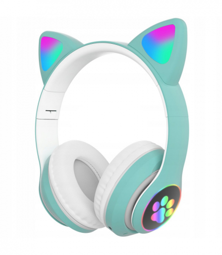 Extralink Kids Cat-Ear Wireless Headphones Zielone Słuchawki bezprzewodowe dla dzieci, kocie uszy, Bluetooth 5.0, Oświetlenie RGB EXTRALINK EX.39021