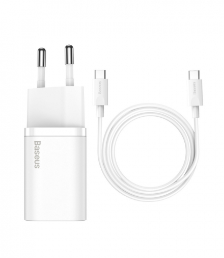 Baseus ładowarka sieciowa Super Si PD 25W 1x USB-C biała + kabel USB-C - USB-C XO