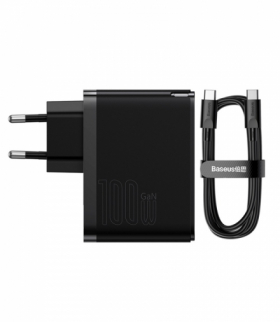 Baseus ładowarka sieciowa GaN5 Pro PD 100W 1x USB-C 1x USB czarna + kabel USB-C - USB-C Baseus