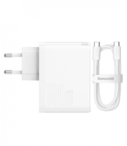 Baseus ładowarka sieciowa GaN5 Pro PD 100W 1x USB-C 1x USB biała + kabel USB-C - USB-C Baseus