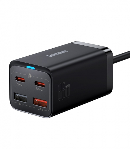 Baseus ładowarka sieciowa GaN3 Pro PD 65W 2x USB-C 2x USB czarna + kabel USB-C - USB-C Baseus