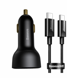 Baseus ładowarka samochodowa Superme PD 100W 1x USB 1x USB-C czarna + kabel USB-C - USB-C BRA011045