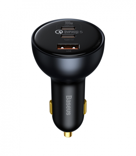Baseus ładowarka samochodowa QC 5 PD 160W 1x USB 2x USB-C czarna + kabel USB-C - USB-C BRA012060