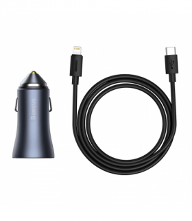 Baseus ładowarka samochodowa Golden Contactor Pro 1x USB 1x USB-C QC 40W czarny + kabel Lightning - USB-C BRA012939
