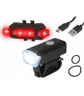 Zestaw lamp rowerowych HY025 z akumulatorem ,przód 1-LED 3 stopnie świecenia, tył 5-LED ,kabel Micro USB LXR20201