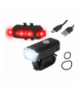 Zestaw lamp rowerowych HY025 z akumulatorem ,przód 1-LED 3 stopnie świecenia, tył 5-LED ,kabel Micro USB LXR20201