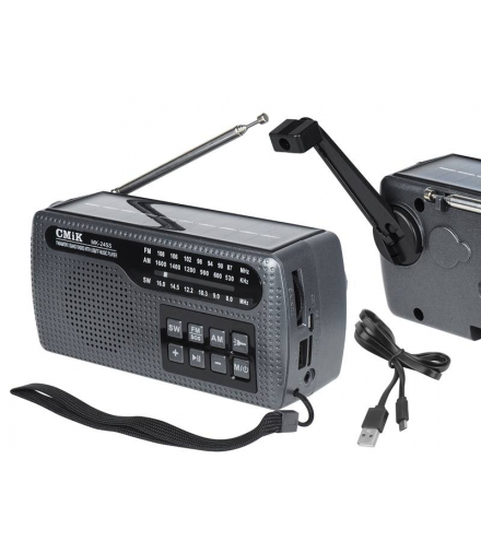 Radio prznośne campingowe MK-245S z panelem solarnym , korbką, wyświetlacz, USB, MicroSD, AUX , latarka LXMK245S