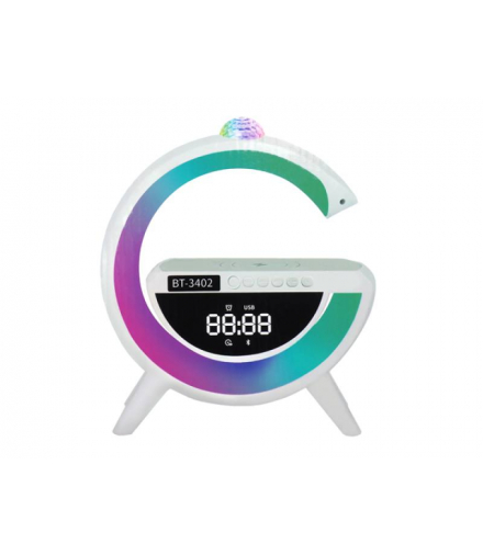 Inteligentna lampa LED RGB z ładowarką i projektorem, wyświetlacz LCD, głośnik Bluetooth, Radio FM, USB,TF,AUX, zegar, alarm, akumlator LAMEX LXBT3402
