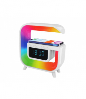 Inteligentna lampa LED RGB z wyświetlaczem, ładowarka indukcyjna, głośnik Bluetooth, Radio FM, USB,TF,AUX, akumulator LAMEX LXA3