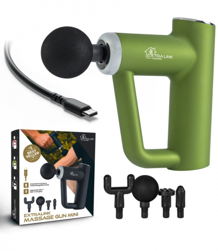Extralink Massage Gun Mini Zielony Pistolet do masażu 4 końcówki EXTRALINK MSG-03-MINI-GREEN