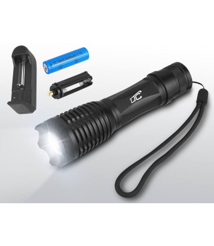 Latarka ręczna LTC LL43, T6, ZOOM, ładowarka sieciowa. LAMEX LXLL43