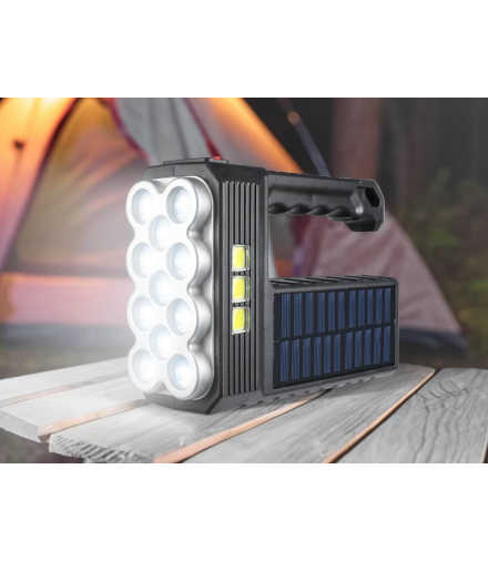 Latarka ręczna solarna LTC 11-LED XPE+3x COB 800lm 5W, aku.1200mAh, + ładowanie solarne, IP65,MicroUSB LTC LXLL252