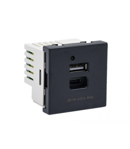 Ładowarka USB K45 USB 2.0 - A + C 5V Rodzaj napięcia:DC 45×45mm grafit K126G/14