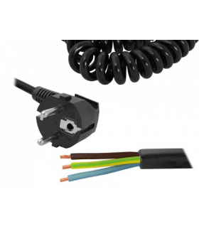 Przewód spiralny z wtyczką 3m 3x1,5, kabel zasilający czarny. LXAC52