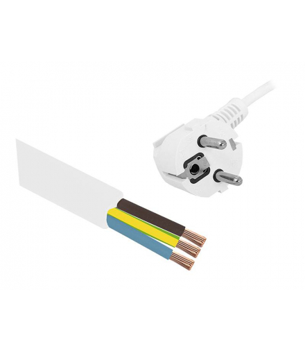 Przewód 3x1,5, 5m, kabel zasilający biały z wtyczką. LAMEX LXAC70
