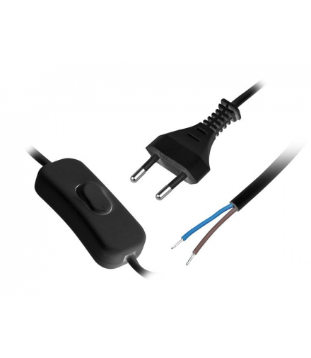 Przewód przyłączeniowy z wtyczką płaską 2x0,5 OMY z wyłącznikiem 2m. czarny LXAC07