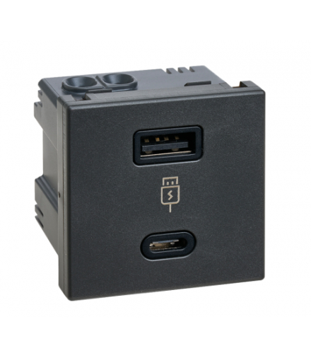 Ładowarka USB, K45, USB 2.0 - A+C, 5V, 3,1A, 45×45mm, grafit Quick Charge 18W