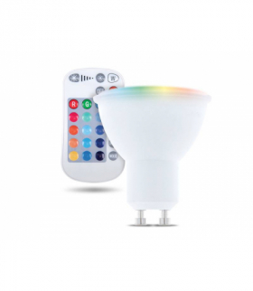 Żarówka LED Forever Light GU10, RGB+Biały, 5W, 250 lm, z pilotem. LXL03567