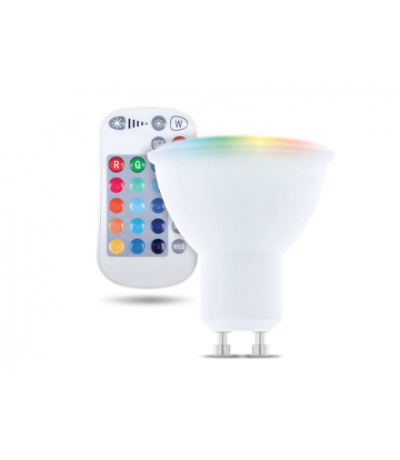Żarówka LED Forever Light GU10, RGB+Biały, 5W, 250 lm, z pilotem. LXL03567