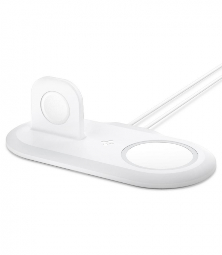 Spigen MagFit Duo podwójny stojak na ładowarkę do Apple MagSafe i Apple Watch biały Spigen BRA010854