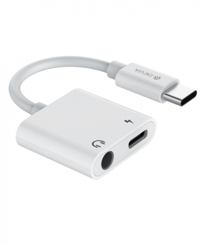 Adapter Smart USB-C - USB-C (port) + jack 3,5mm (port) biały TFO Devia BRA013508