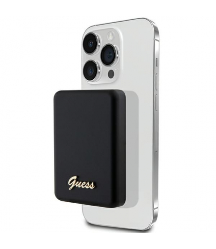 Guess power bank indukcyjny 15W GUPBM5ALGSGK 5000mAh czarny MagSafe Metal Script Logo TFO GSM178290