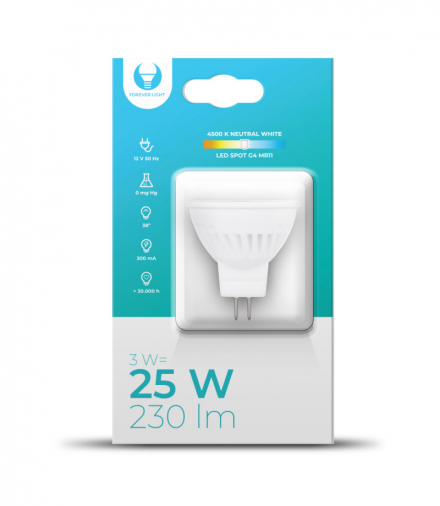 Żarówka LED G4 MR11 3W 12V 4500K 230lm Ceramiczna Forever Light RTV003573
