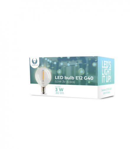 6x Żarówka LED E12 G40 0.5W 2700K 3V 30lm przezroczysta Forever Light RTV100101