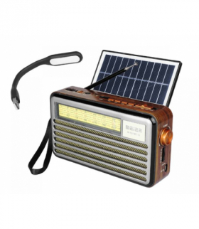 Radio przenośne Liwa Retro z panelam solarnym, FM, Bluetooth, USB, SD, AUX, lampka USB, szare LTC 852719