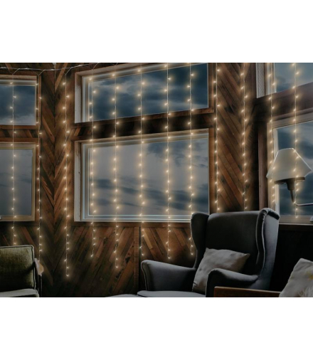 Kurtyna 300 x LED, 3 x 3m, 8 funkcji, 230V, sterowana pilotem, światło ciepłe białe. LTC ML40C