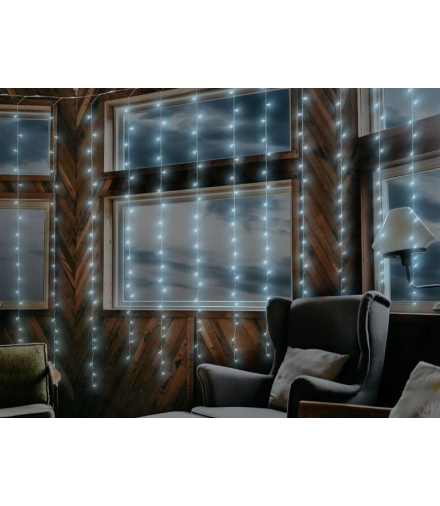 Kurtyna świetlna 240 LED, 3x2m, 8 funkcji, 230V sterowana pilotem, światło zimne białe LTC ML41Z