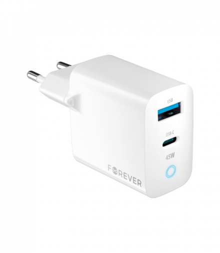Forever ładowarka sieciowa GaN PD QC TC-06-45AC 1x USB-C 1x USB 45W biała TFO GSM171396