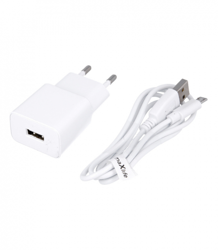 Maxlife ładowarka sieciowa MXTC-01 1x USB 1A biała + kabel microUSB TFO OEM001540