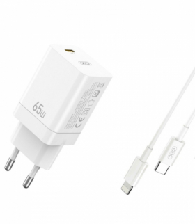 XO ładowarka sieciowa CE10 PD 65W 1x USB-C biała + kabel USB-C - Lightning TFO GSM170641